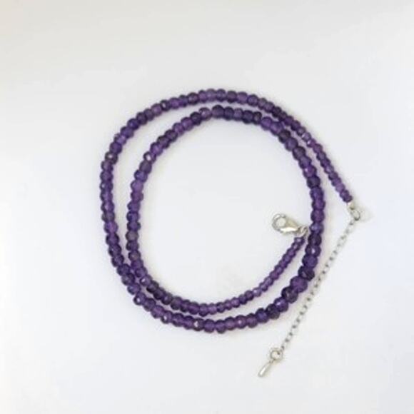 New Purple African Amethyst Bead Faceted Necklace 75cttw 18" 2" - Picture 3 of 6